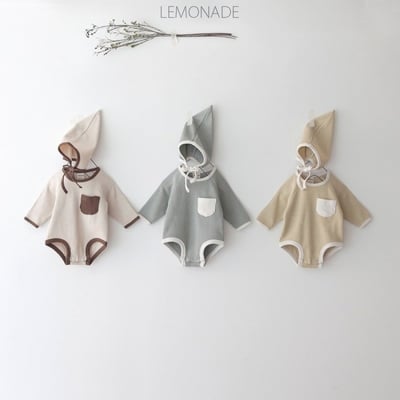 LEMONADE20｜(55cm-85cm) 3色撞色口袋包屁衣含帽子1