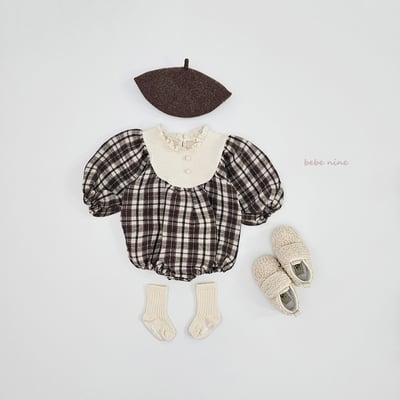 bebe nine12 (55cm-75cm) 2色荷葉立領格紋包屁衣13