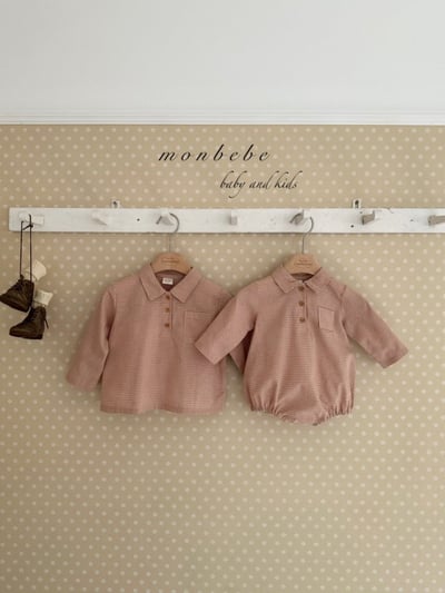MONBEBE16｜(3m-24m) 細格紋有領包屁衣6