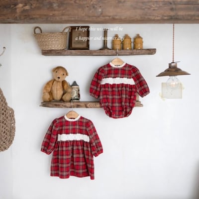 M-KIDS25｜(65-115cm) 1色聖誕格紋洋裝2