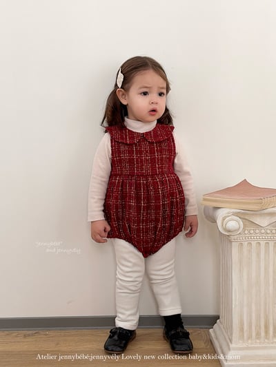 JE 656｜(66-90cm)  格紋翻領娃娃包屁衣7