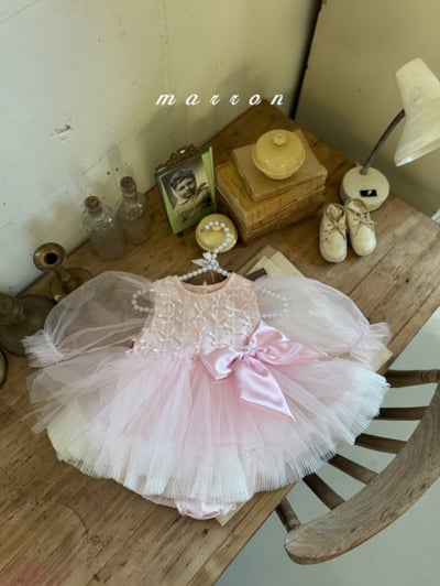 Marron57｜(3m-18m) 絲帶薄紗澎澎洋裝包屁衣7