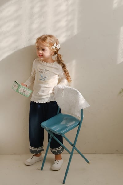 FLO14｜(75-140) 2色蕾絲波點反摺牛仔褲9