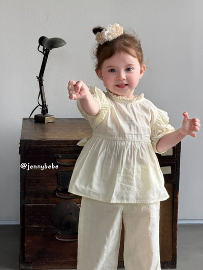 JE681｜(80-110cm)  泡泡袖花邊緞帶套裝9