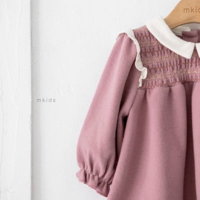 M-KIDS32｜(65-115cm) 2色抓皺圓領洋裝4