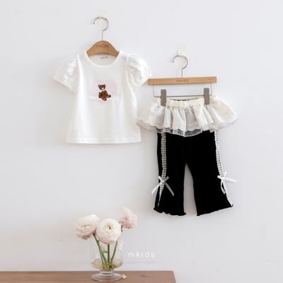 M-KIDS26｜(65-115cm) 蕾絲滾邊蝴蝶結長褲8