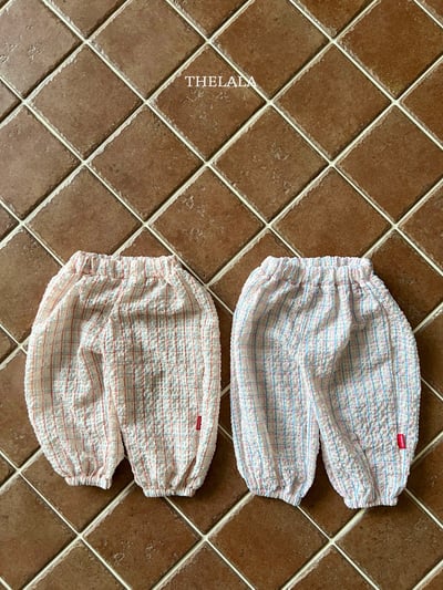 thelala13｜ (70-115) 棉麻抓皺格紋縮口褲1