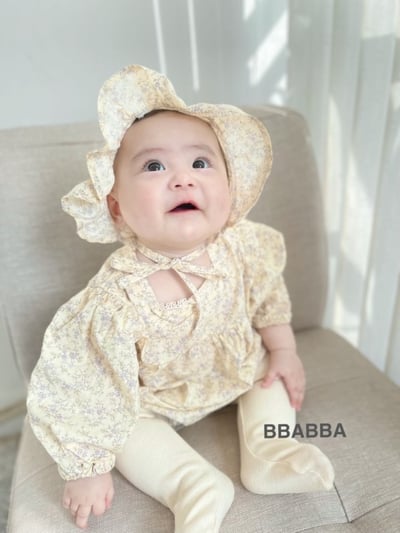 BBABBA05｜(60cm-83cm-mom) 2色碎花蕾絲花邊包屁衣含帽子/洋裝20