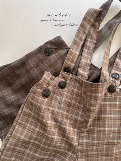 MONBEBE32｜(1y-8y) 排釦格紋吊帶褲4
