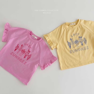 Melikey04｜(75-125cm) 冰淇淋印花荷葉袖上衣7