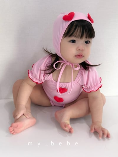 my_bebe03｜(75-105cm) 荷葉抓皺愛心泳衣含泳帽14