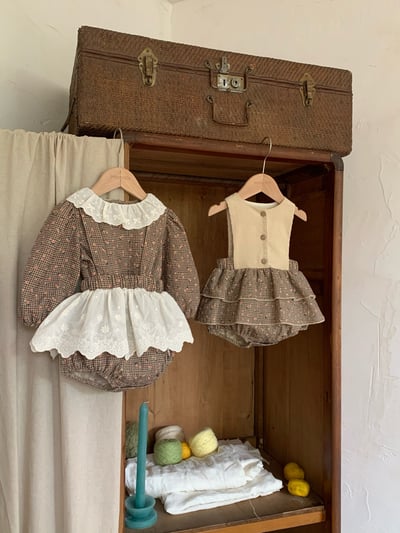 JE628｜(73cm-100cm) 格紋玫瑰花蕾絲包屁衣17