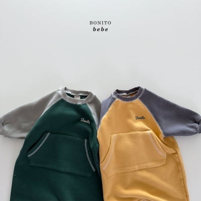 Bonito61｜(3m-18cm) 撞色小logo口袋連身衣3