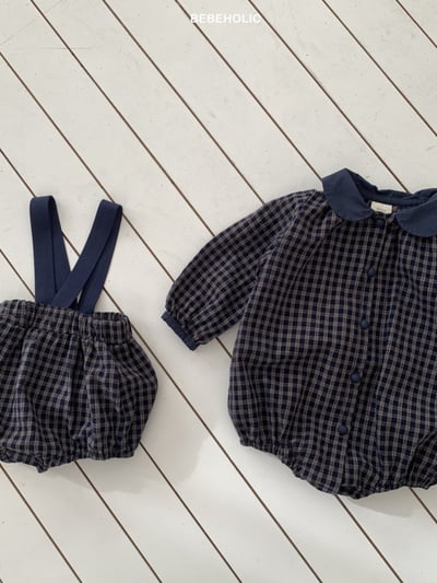 Bebe holic28｜(3m-18m) 格紋有領包屁衣2