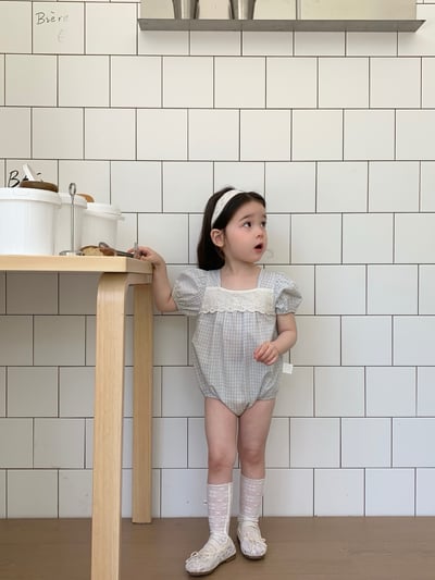 JE45｜(66-120cm) 水藍格紋包屁衣/洋裝8