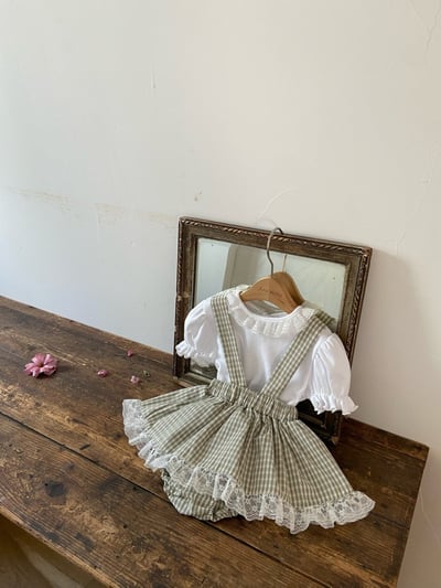 Anne Shirley16｜(3m-22m) 1色格紋蕾絲邊吊帶包屁裙8