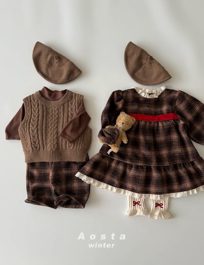 AOSTA32｜(6m-5y) 格紋蕾絲洋裝15