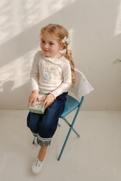 FLO35｜(75-140) 3色法式花布木耳邊上衣8