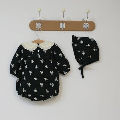 LEMONADE36｜(55cm-85cm) 2色蝴蝶結刺繡包屁衣含帽子11