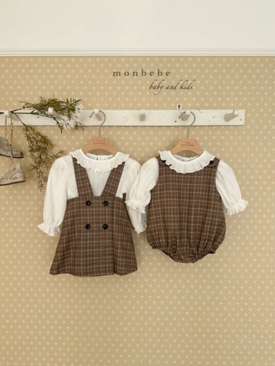 MONBEBE34｜(3m-24m) 排釦格紋吊帶包屁褲10