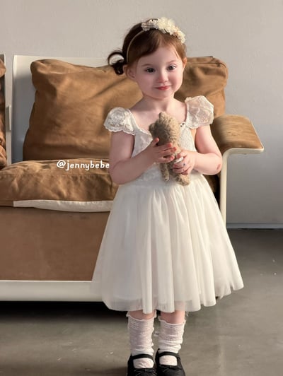 JE729｜(80-110cm) 白天鵝壓紋薄紗洋裝2