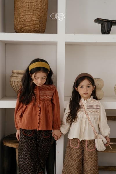 OREN44｜(85-120cm) 法式復古刺繡抓皺上衣5