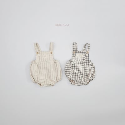 bebe nine27 (65-90) 2色格紋線條吊帶包屁褲13