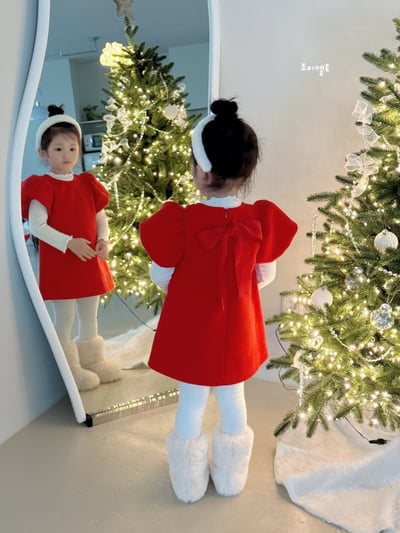 gioiello04｜(85-130cm) 公主袖蝴蝶結洋裝6