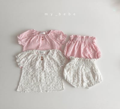 my_bebe16｜(58-72cm) 捲邊上衣燈籠褲套裝1
