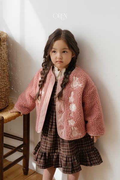 OREN42｜(85-120cm) 復古花卉刺繡羊羔絨外套6