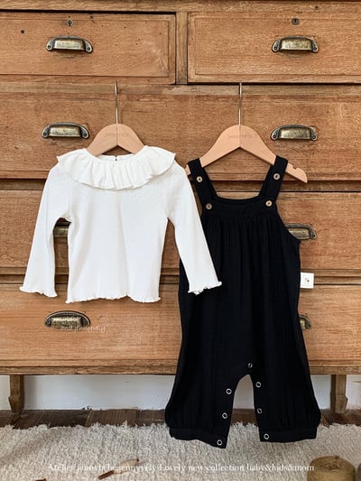 JE566｜(73-100cm) 百搭荷葉領上衣/棉紗吊帶褲4