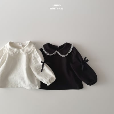 Lindo44｜(80cm-125cm) 蕾絲領緞帶襯衫4