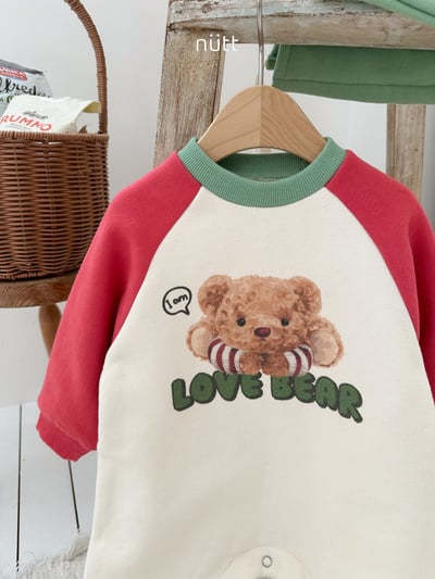 Nutt01｜(3m-16m) 小熊印花撞色休閒連身衣含帽子7