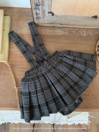 JE562｜(73-100cm) 蕾絲大翻領襯衫/格紋(可拆)吊帶包屁裙5