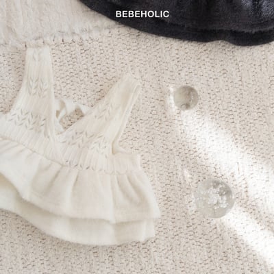 Bebe holic16｜(free) 針織V領荷葉裙襬背心2