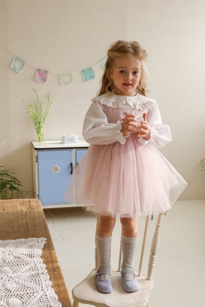 FLO16｜(75-140) 2色蕾絲滾邊薄紗洋裝8