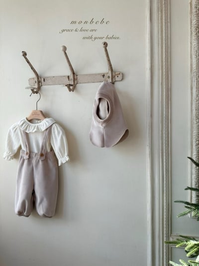 MONBEBE35｜(3m-24m) 簡約絲絨吊帶褲9