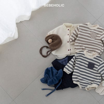 Bebe holic50｜(3m-18m) 口袋條紋內刷毛包屁衣11