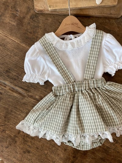 Anne Shirley16｜(3m-22m) 1色格紋蕾絲邊吊帶包屁裙3