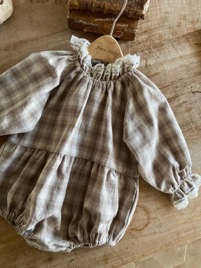 Anne Shirley15｜(3m-22m) 1色格紋蕾絲縮口包屁衣5