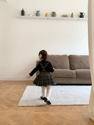 JE562｜(73cm-100cm) 格紋百褶吊帶包屁裙/立領荷葉上衣8