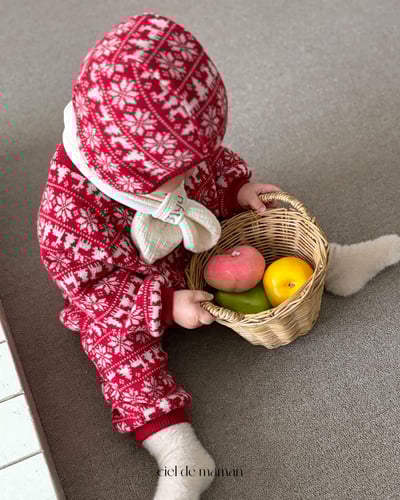 Cieldemaman07｜(3M~15M)  3色雪花麋鹿針織包屁衣含帽子23