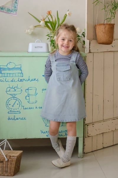 FLO48｜(75-140) 2色吊帶滾邊縫線牛仔裙15