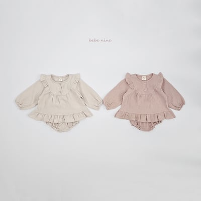 bebe nine12 (65-90) 2色荷葉棉麻包屁套裝9