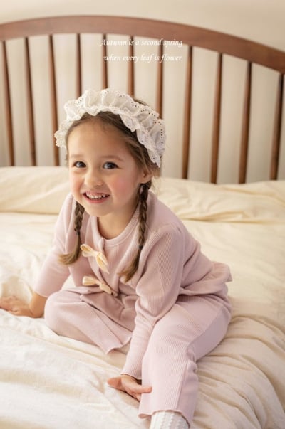 M-KIDS44｜(65-115cm) 2色蝴蝶結緞帶和夜套裝5