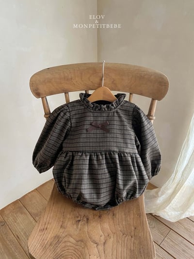 Monpetitbebe02｜(6m-18m) 荷葉立領格紋包屁衣6