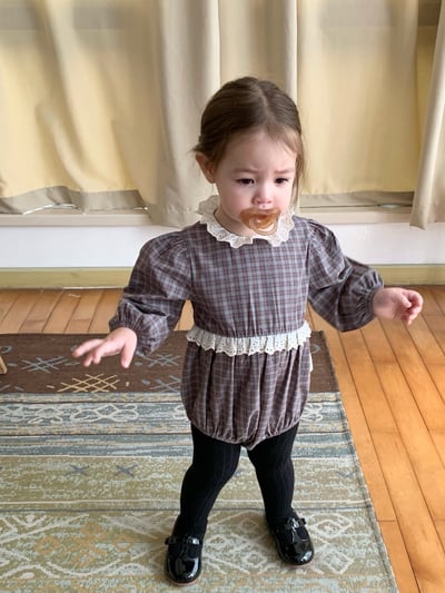 JE618｜(73cm-100cm) 格紋蕾絲綁帶包屁衣14