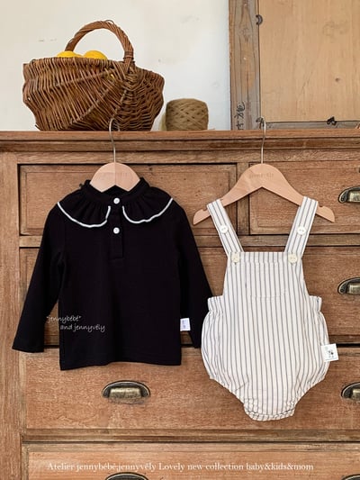 JE567｜(73-100cm) 滾邊翻領上衣/線條吊帶褲1