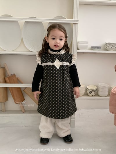 JE 647｜(80-110cm)  碎花蕾絲拼接洋裝5