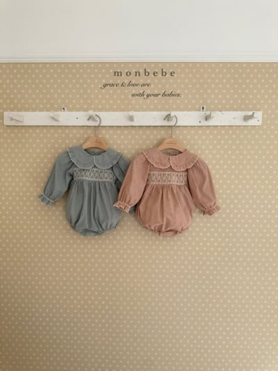 MONBEBE18｜(3m-24m) 細格紋荷葉領包屁衣11